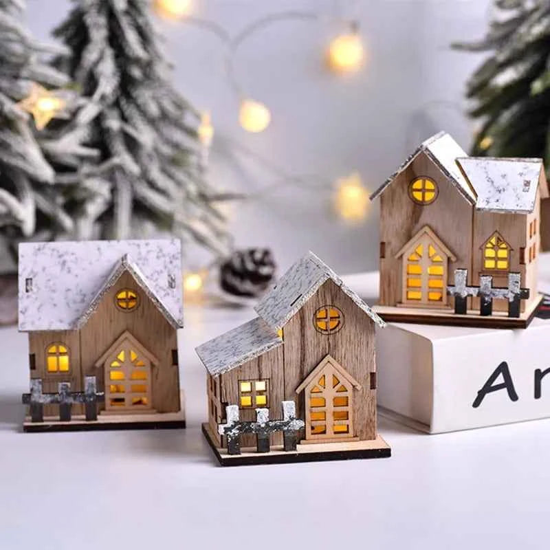 1pc Luminous Wooden House Ornaments, Christmas Decorations, Luminated LED Wooden Christmas Houses Christmas Tabletop Decorations