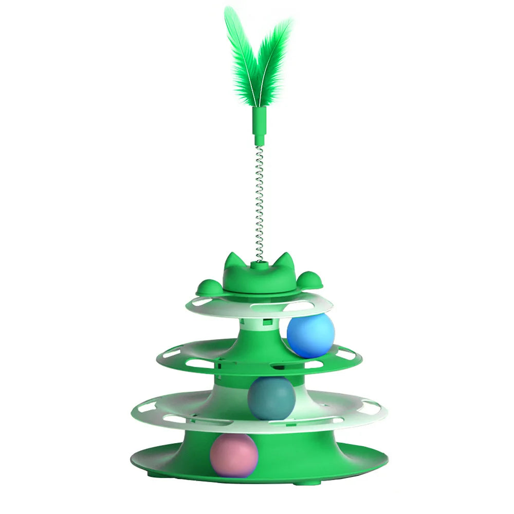 Cat Toys for Self-Entertainment: Interactive Turntable, Teaser Wand, Balls - Anti-Boredom for Kittens & Adult Cats,