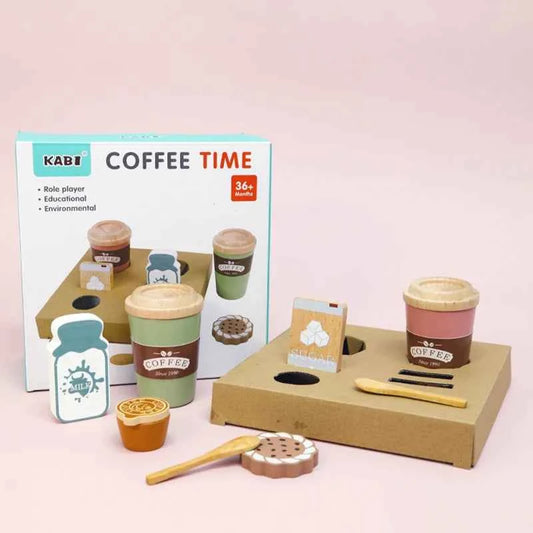 Kids Wooden Coffee Toy Set Toddler Pretend Play Kitchen Accessories Gift for Children House Play Early Educational Toys for Kids