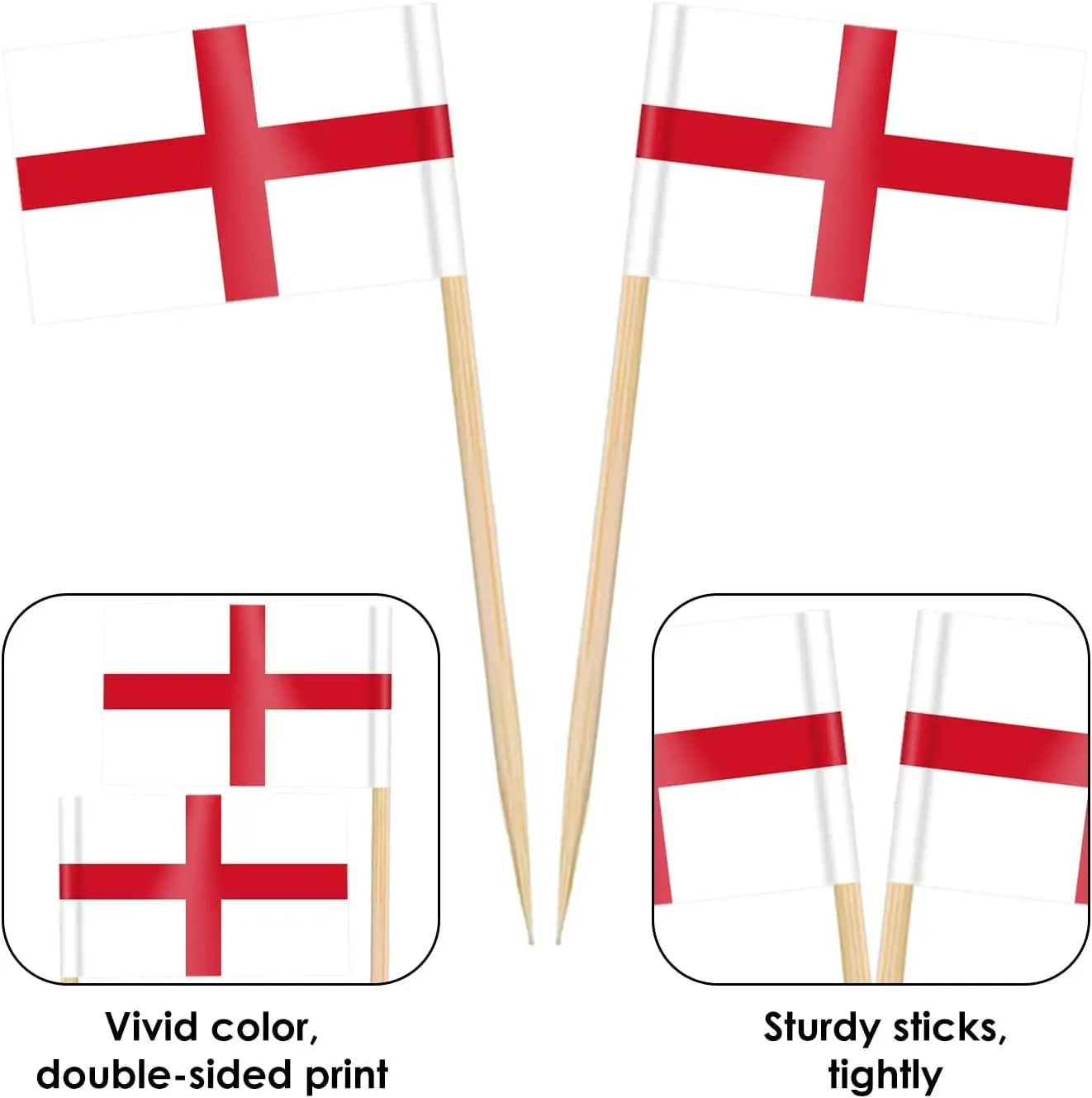 England Flag Toothpick,100 Pcs England Cupcake Toppers, Small England Stick Flags Double-sided for Football Party Decorations