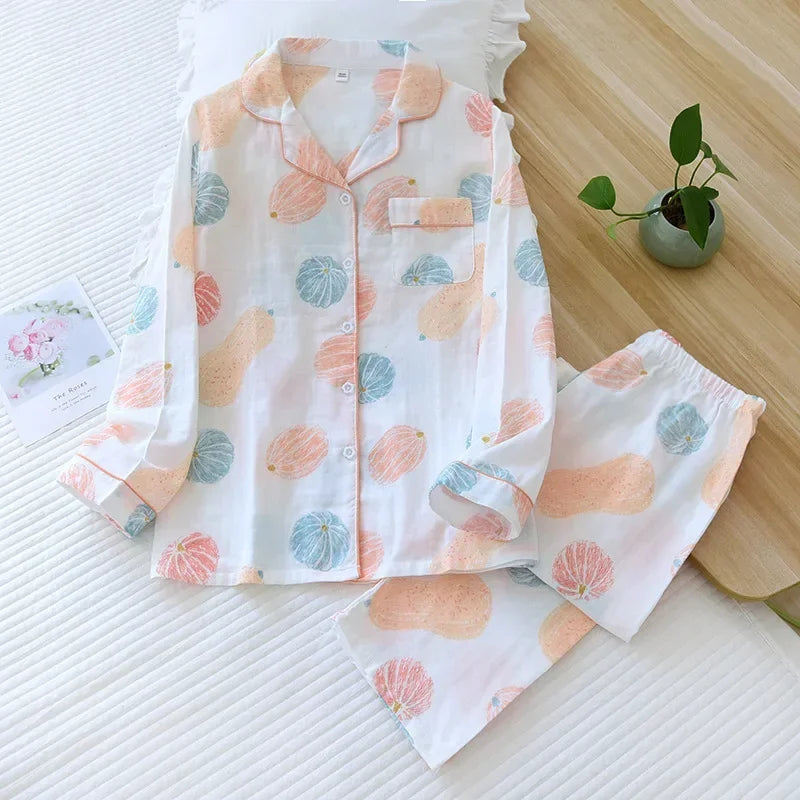 2026 kimono femme maple leaf pajama sets women 100% gauze cotton long sleeve casual sleepwear women pyjamas autumn hot sale