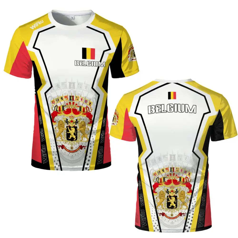 Belgian Flag Print T-shirt Men's Belgium Emblem Graphic Breathable Quick-drying Football Jersey Men's Women's Casual Streetwear
