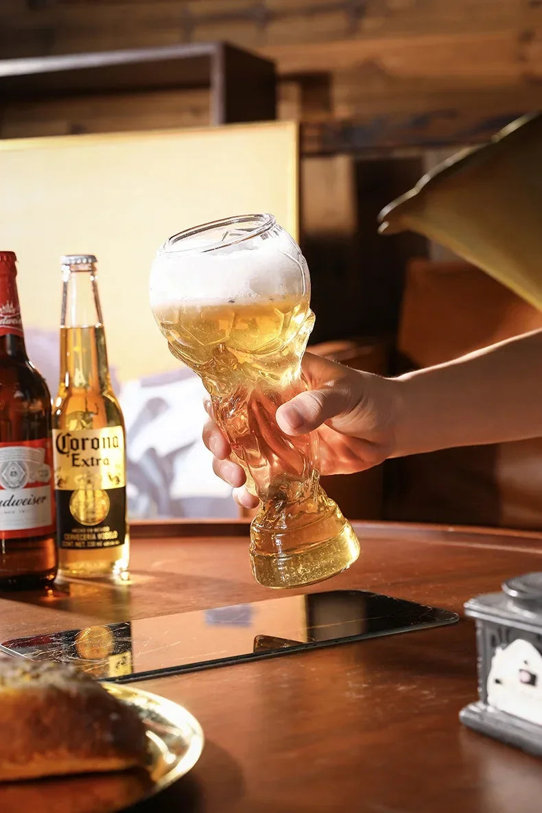 World Football Trophy Shape Beer Glass, High Borosilicate Glass, 450ml/600ml/800ml, Fan Gift for 2026 Soccer Matches & Parties