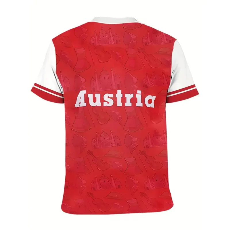 Austria National Flag Themed T-shirt Men's Clothing 3d Printed Stripe Word T Shirts Casual Fashion Street Short Sleeves Tees