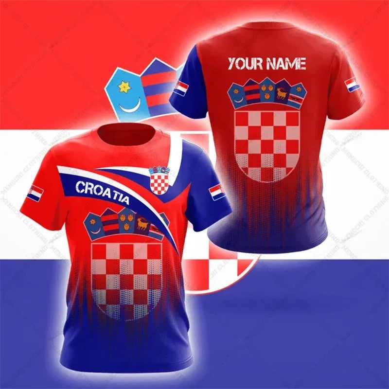 Croatia National Emblem Printing Cool Flag Fashion New Casual Men's And Women's Round Neck Short Sleeve Oversized Sports T-shirt