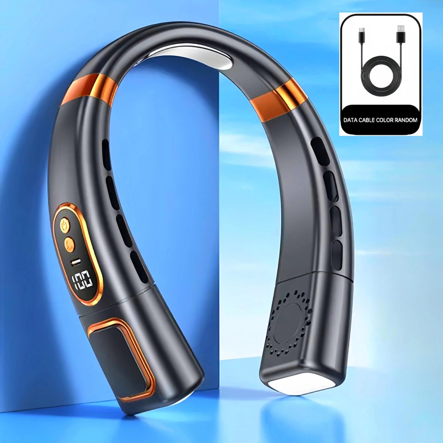 Wireless neck fan, neck cooling device, strong wind with silent operation, battery durability, with light, for summer cooling