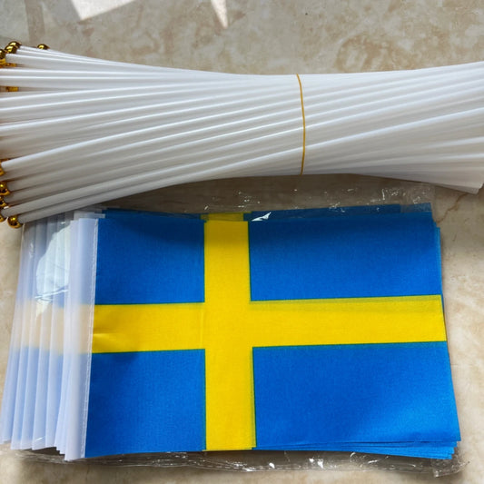 Sweden Hand flag 14x21cm double-sided permeable polyester Swedish hand flag decorated for holiday party sports
