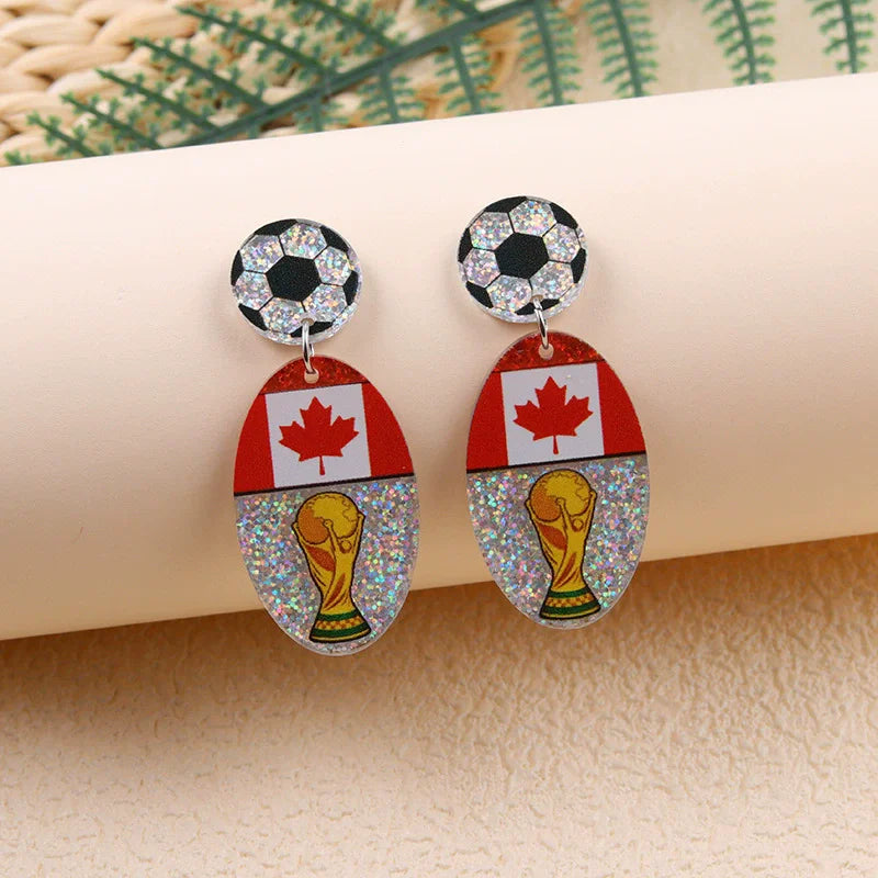 New USA, Canada, Mexico Football National Flag Elements Celebration Earrings Tassel Round Acrylic Earrings Sports Style Earrings