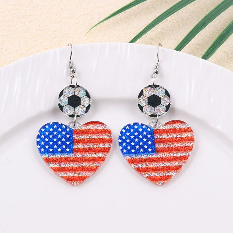 New USA, Canada, Mexico Football National Flag Elements Celebration Earrings Tassel Round Acrylic Earrings Sports Style Earrings