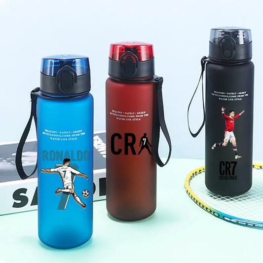 Football Cristiano Ronaldo Water Cup Portable 650ml Large Capacity Sports Plastic Drinking Bottle with Handle for Children Adult