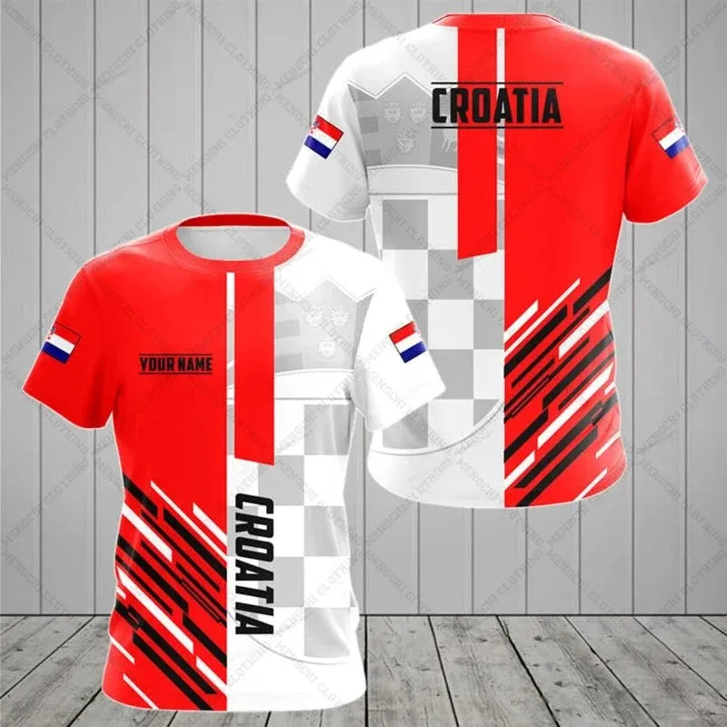 Croatia National Emblem Printing Cool Flag Fashion New Casual Men's And Women's Round Neck Short Sleeve Oversized Sports T-shirt