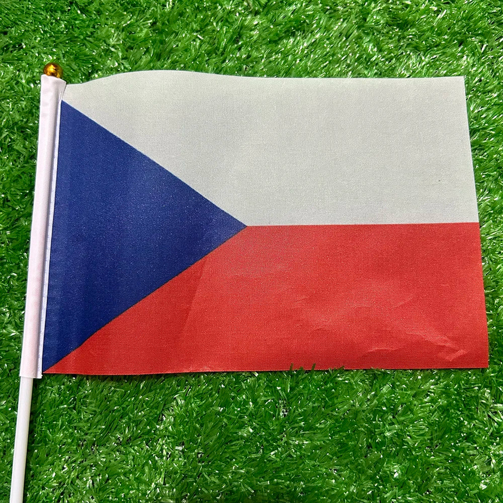 SKY FLAG Czech hand Flag 10/20/50/100pcs 21*14cm Czech Hand Waving Flags With plastic pole For Sports Activity Home Decor