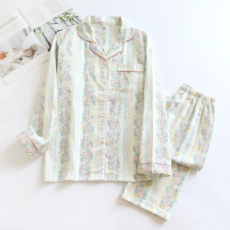 2026 kimono femme maple leaf pajama sets women 100% gauze cotton long sleeve casual sleepwear women pyjamas autumn hot sale