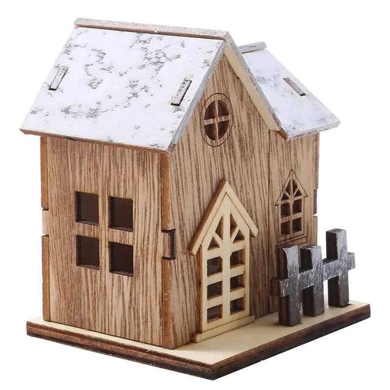 1pc Luminous Wooden House Ornaments, Christmas Decorations, Luminated LED Wooden Christmas Houses Christmas Tabletop Decorations
