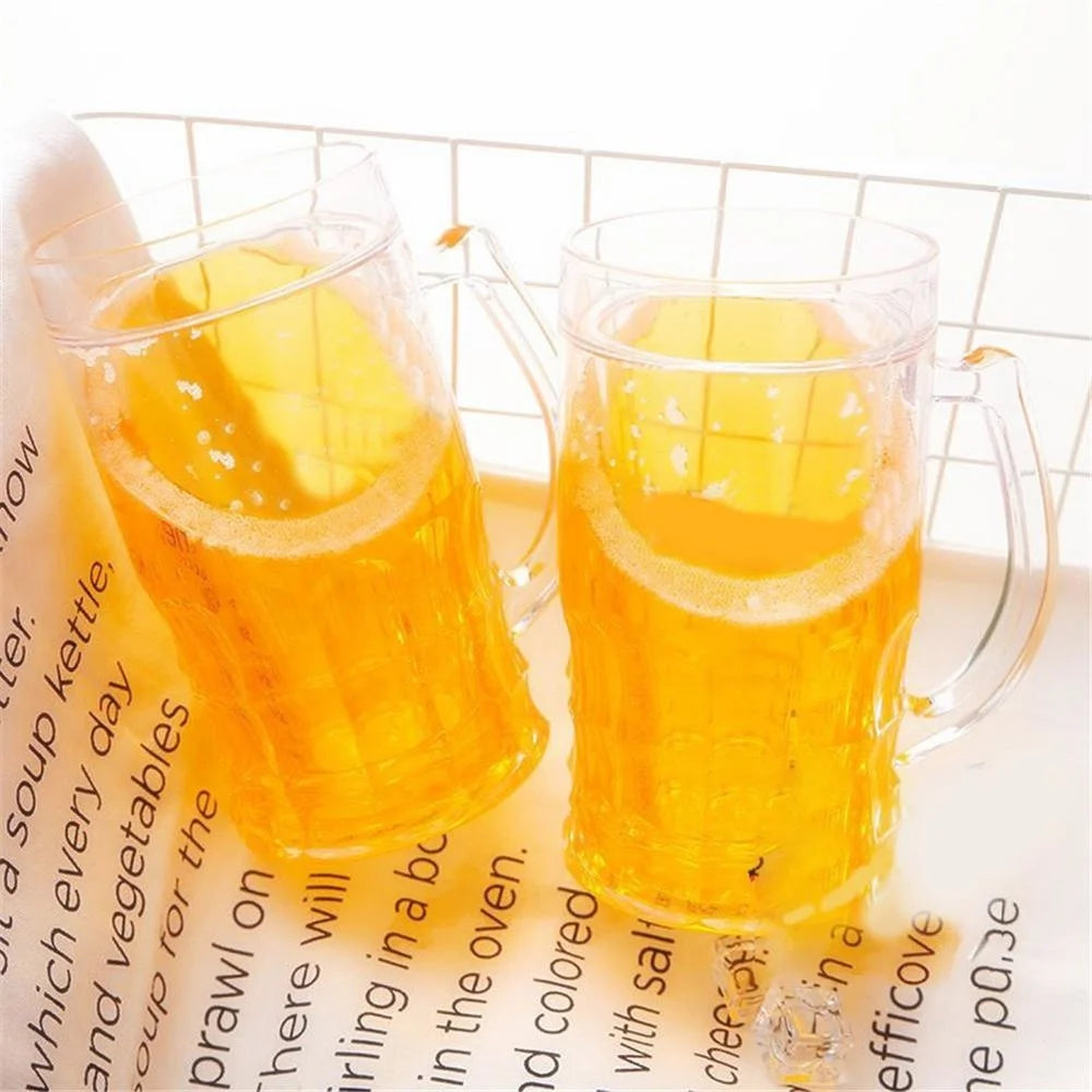Creative Cool Double-layered Fake Beer Glass, Thickened Cup with Handgrip, Transparent Mugs, Teasing Supplies, 450ml