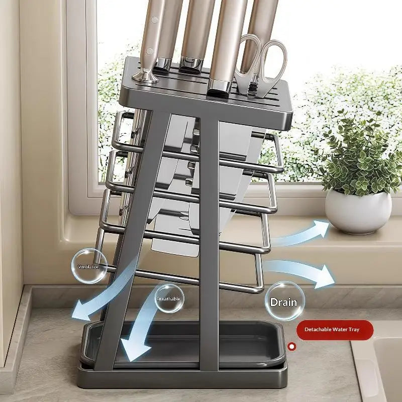 Kitchen Utensils Storage Holder Square Space Saving Cutting Tool Storage Rack Countertop Drainage Plating Multifunctional〔CC11〕