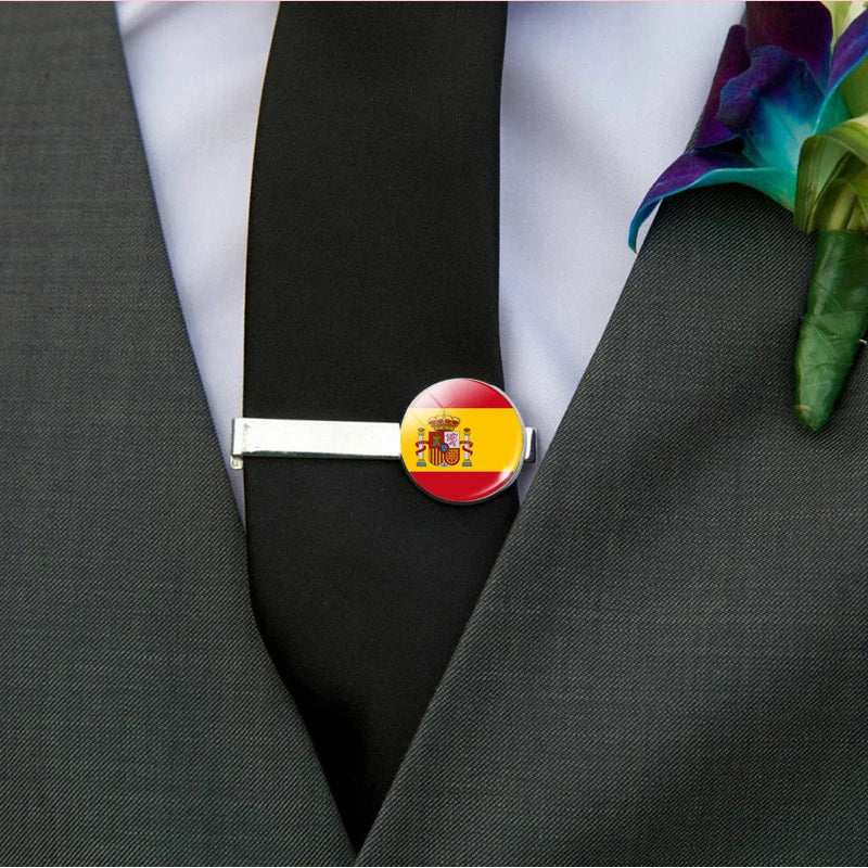 Europe Countries National Flag Tie Clips Men Fashion Metal Tie Bar Clip Spain UK France Italy Poland Flag Pins