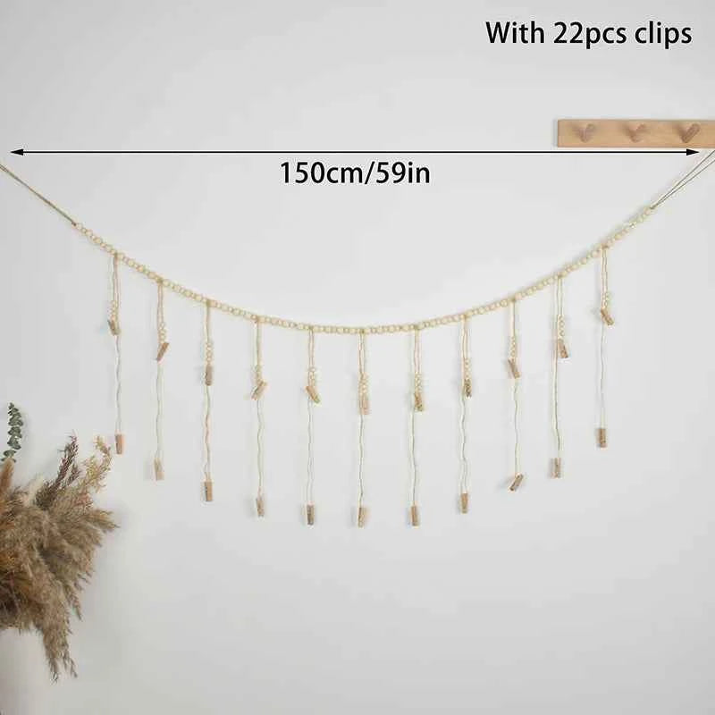 Photo Display Wall Hanging Decor Boho Home Decoration Wooden Beads Macrame Tapestry For Wall Hanging Room Decors Aesthetic Gift
