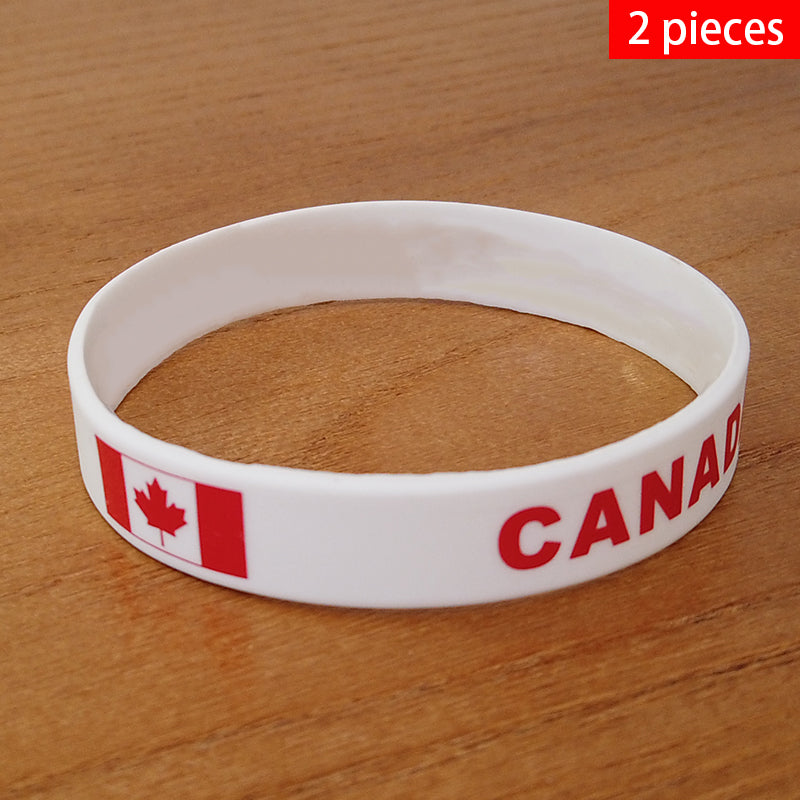 2pcs Canada National Flag Wristbands Sports Silicone Bracelet Men Women Rubber Band Patriotic Commemorative Fashion Accessory