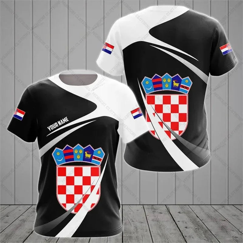 Croatia National Emblem Printing Cool Flag Fashion New Casual Men's And Women's Round Neck Short Sleeve Oversized Sports T-shirt