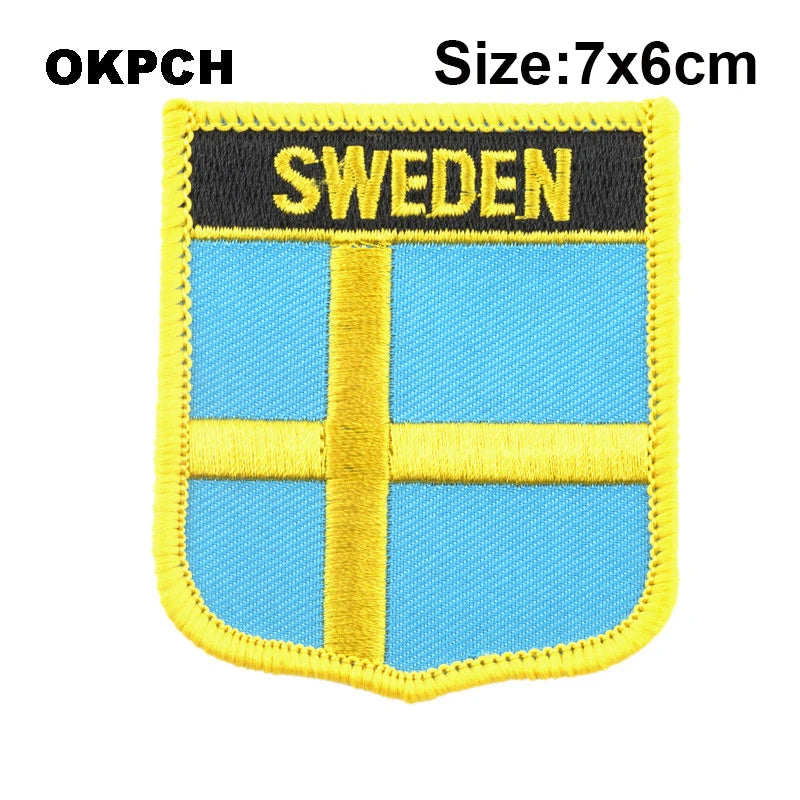 Sweden National Flag Embroidered Iron on Patches for Clothing Metal badges PT0130-3
