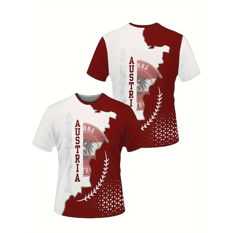 Austria National Flag Themed T-shirt Men's Clothing 3d Printed Stripe Word T Shirts Casual Fashion Street Short Sleeves Tees