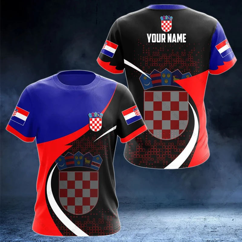 Croatia National Emblem Printing Cool Flag Fashion New Casual Men's And Women's Round Neck Short Sleeve Oversized Sports T-shirt