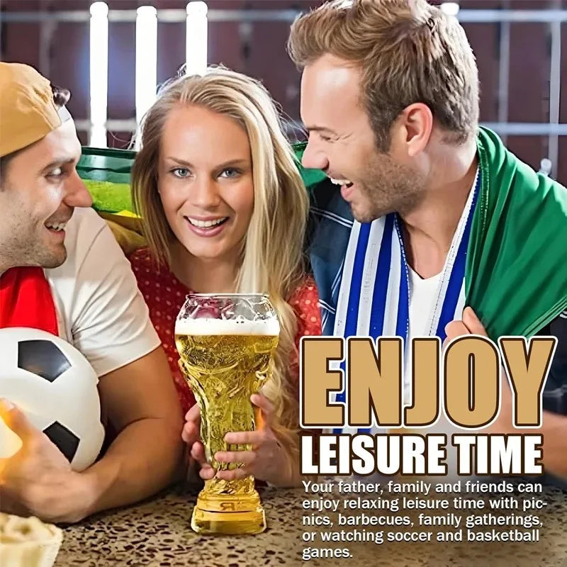 World Football Trophy Shape Beer Glass, High Borosilicate Glass, 450ml/600ml/800ml, Fan Gift for 2026 Soccer Matches & Parties