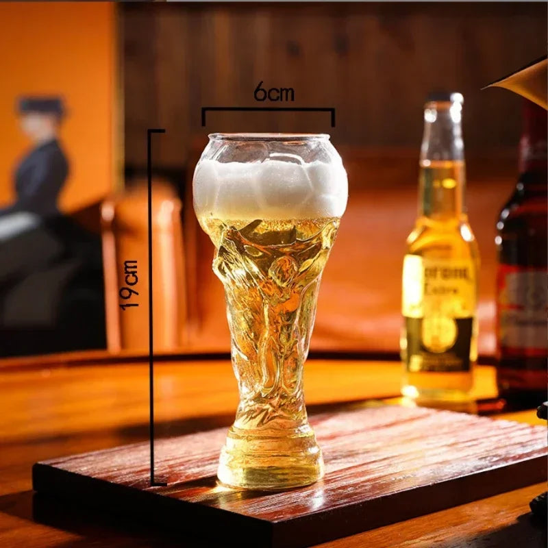 World Football Trophy Shape Beer Glass, High Borosilicate Glass, 450ml/600ml/800ml, Fan Gift for 2026 Soccer Matches & Parties