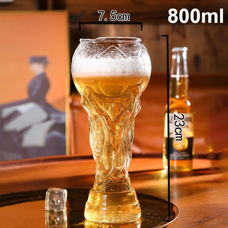 World Football Trophy Shape Beer Glass, High Borosilicate Glass, 450ml/600ml/800ml, Fan Gift for 2026 Soccer Matches & Parties