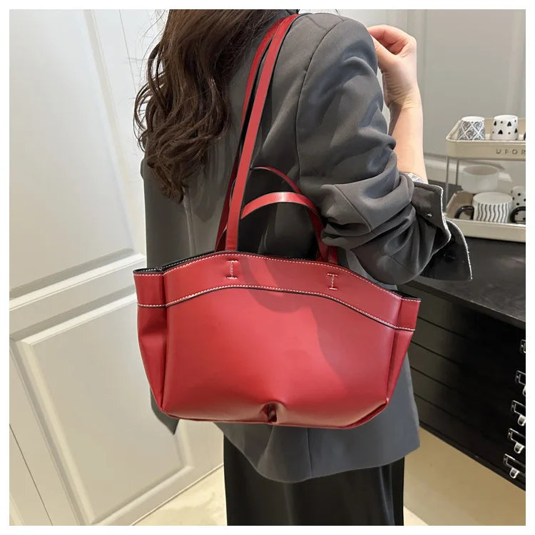 Women Tote Bag Underarm Bag Large Capacity PU Leather Shoulder Bags Vintage Solid Crossbody Bag Trendy Briefcase Bags with Purse