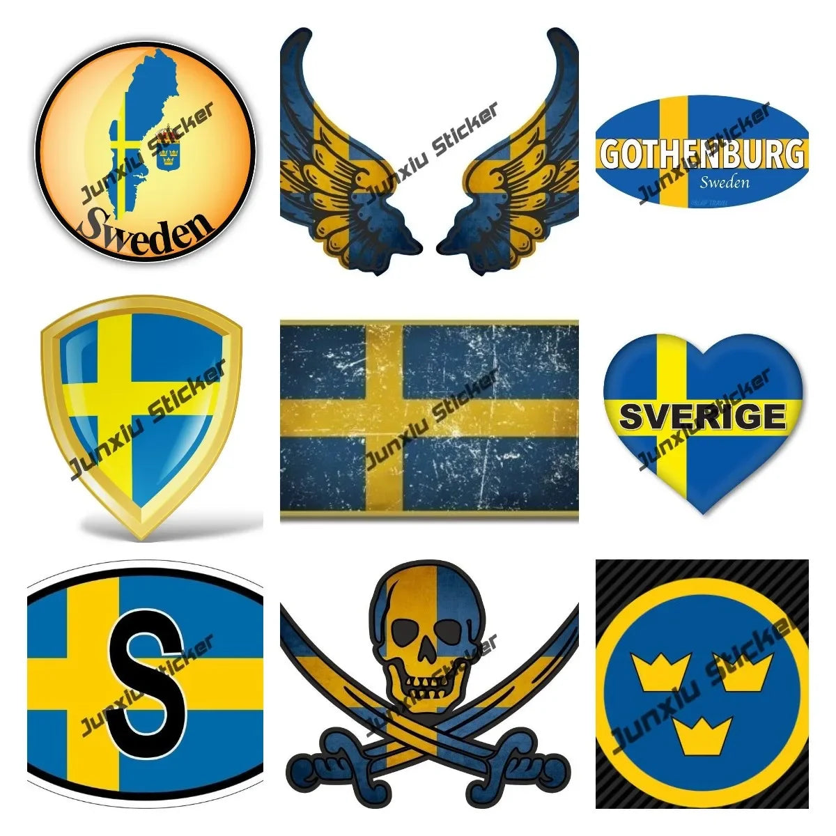 Sweden Flag Wings Creative Motorcycle Car Stickers Decal Anime Cute Accessories Swedish Air Force Decoration Glue Sticker