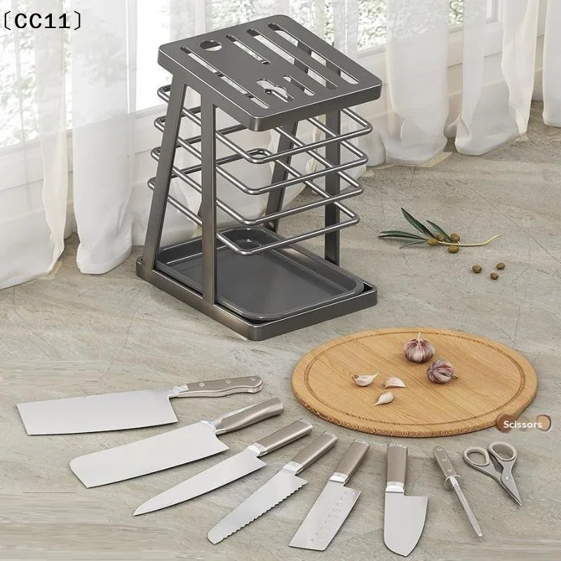 Kitchen Utensils Storage Holder Square Space Saving Cutting Tool Storage Rack Countertop Drainage Plating Multifunctional〔CC11〕