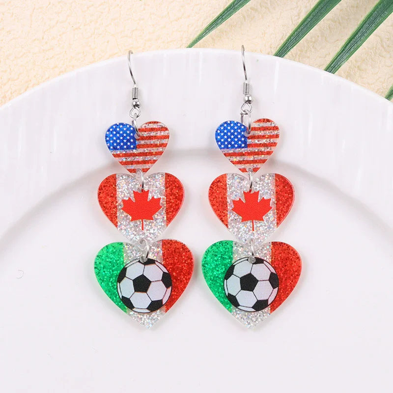 New USA, Canada, Mexico Football National Flag Elements Celebration Earrings Tassel Round Acrylic Earrings Sports Style Earrings