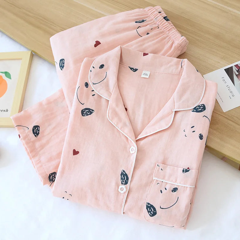 2026 kimono femme maple leaf pajama sets women 100% gauze cotton long sleeve casual sleepwear women pyjamas autumn hot sale