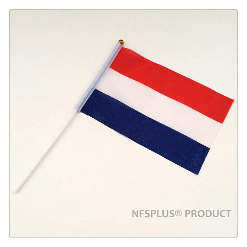 10PCS Mini Netherlands Flag Holland 14x21cm Hand Held Small Dutch Flags With Plastic Stick Flagpoles Decoration Celebration