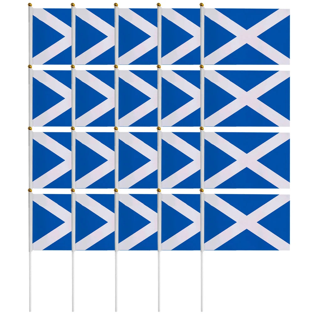 20Pcs Scotland Waving Flag Home Decor Scottish Sports Party Supplies Garden Polyester Handheld Flag Patriotic Nationalism