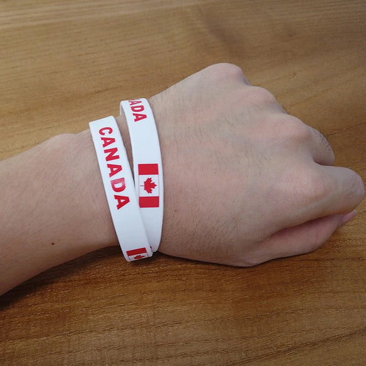 2pcs Canada National Flag Wristbands Sports Silicone Bracelet Men Women Rubber Band Patriotic Commemorative Fashion Accessory
