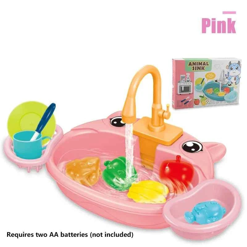 Toy Kitchen Set for Toddlers with Electric Circulating Water, Dishwasher Sink, Imaginative Pretend Play for Kids Boys Girls Ages