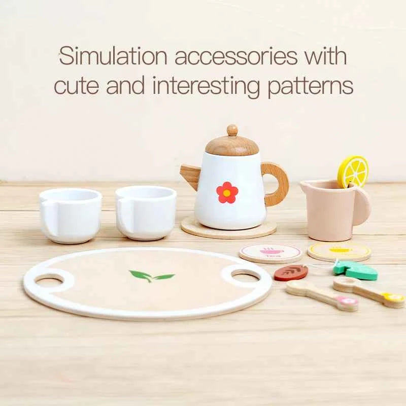 Kids Pretend Play Toys Popular Kids Kitchen Toys Realistic Wooden Tea Set Party Toy Set