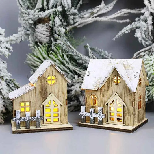 1pc Luminous Wooden House Ornaments, Christmas Decorations, Luminated LED Wooden Christmas Houses Christmas Tabletop Decorations