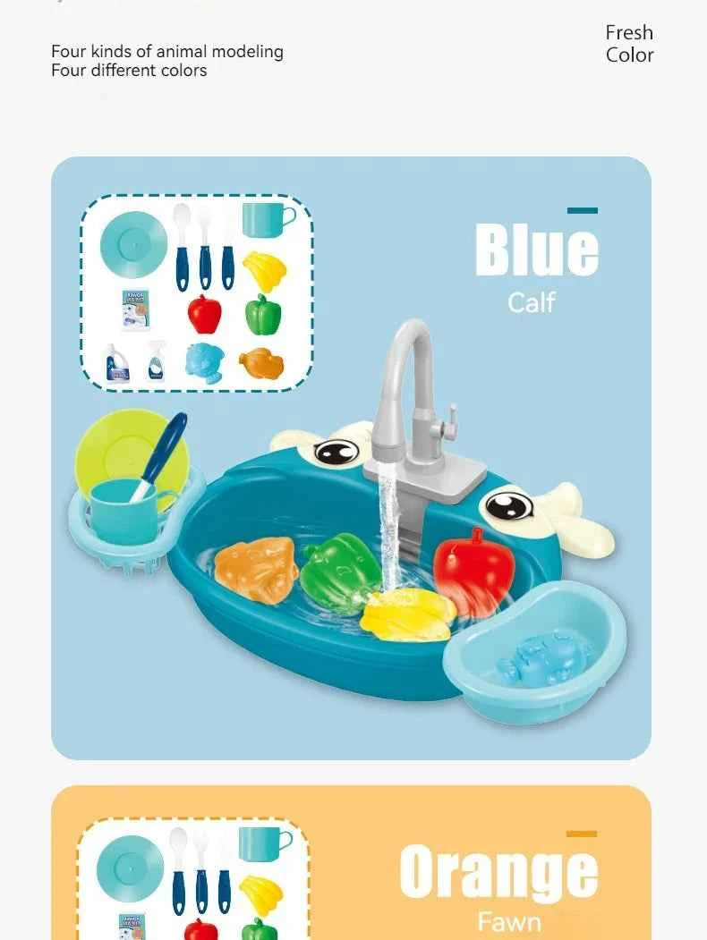 Toy Kitchen Set for Toddlers with Electric Circulating Water, Dishwasher Sink, Imaginative Pretend Play for Kids Boys Girls Ages