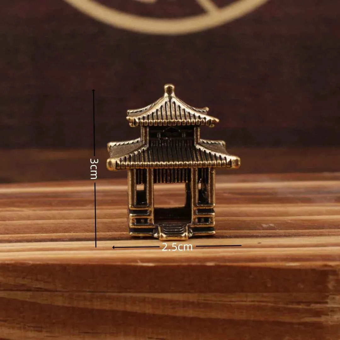 Brass Ancient Architecture Figurines Home Decor Chinese Ancient Buildings Pavilions Fairy Garden Miniatures Fish Tank Decoration