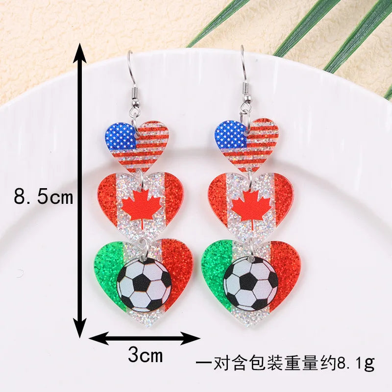 New USA, Canada, Mexico Football National Flag Elements Celebration Earrings Tassel Round Acrylic Earrings Sports Style Earrings