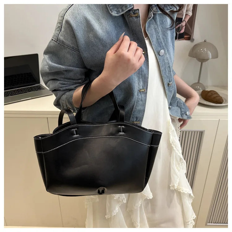 Women Tote Bag Underarm Bag Large Capacity PU Leather Shoulder Bags Vintage Solid Crossbody Bag Trendy Briefcase Bags with Purse