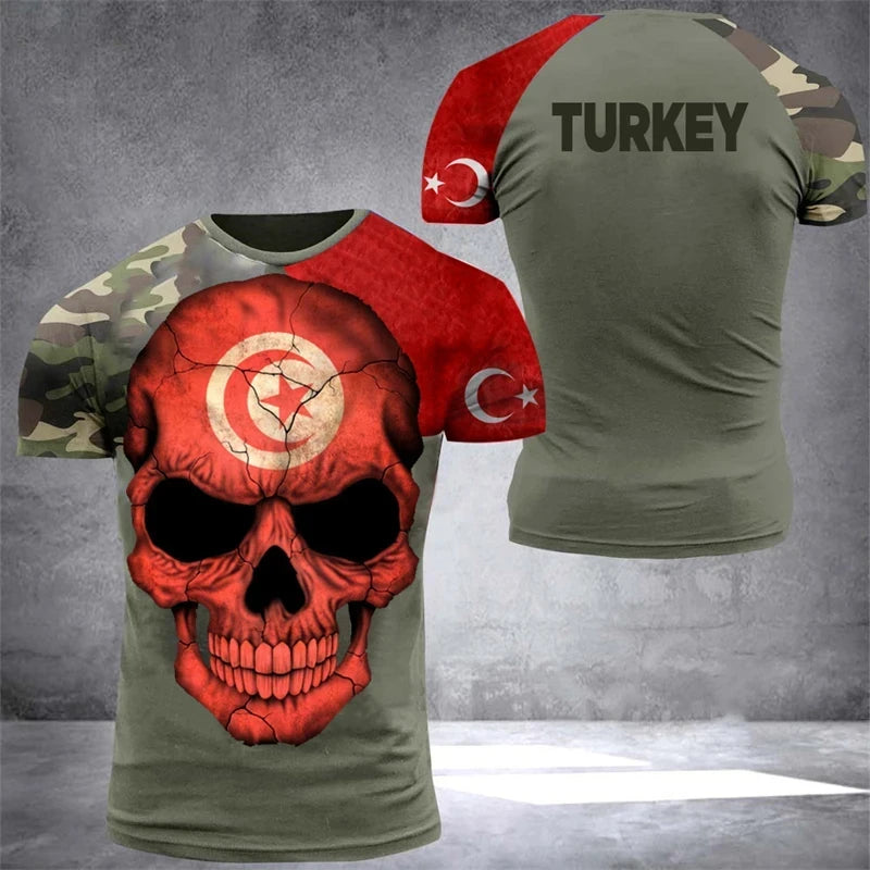 3D Printed Turkish Flag Pattern Men's T-Shirt National Pride Football Jersey Outdoor Sports Fitness Leisure Fashion Street Wear