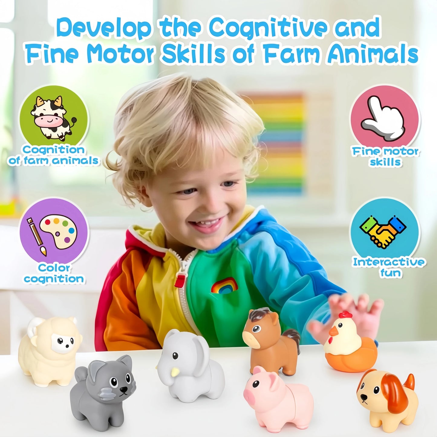 Toddler Toys,Montessori Preschool Learning Activities Animal Toy for Boys Girls,10 pcs Little People Animals Matching Games Fine