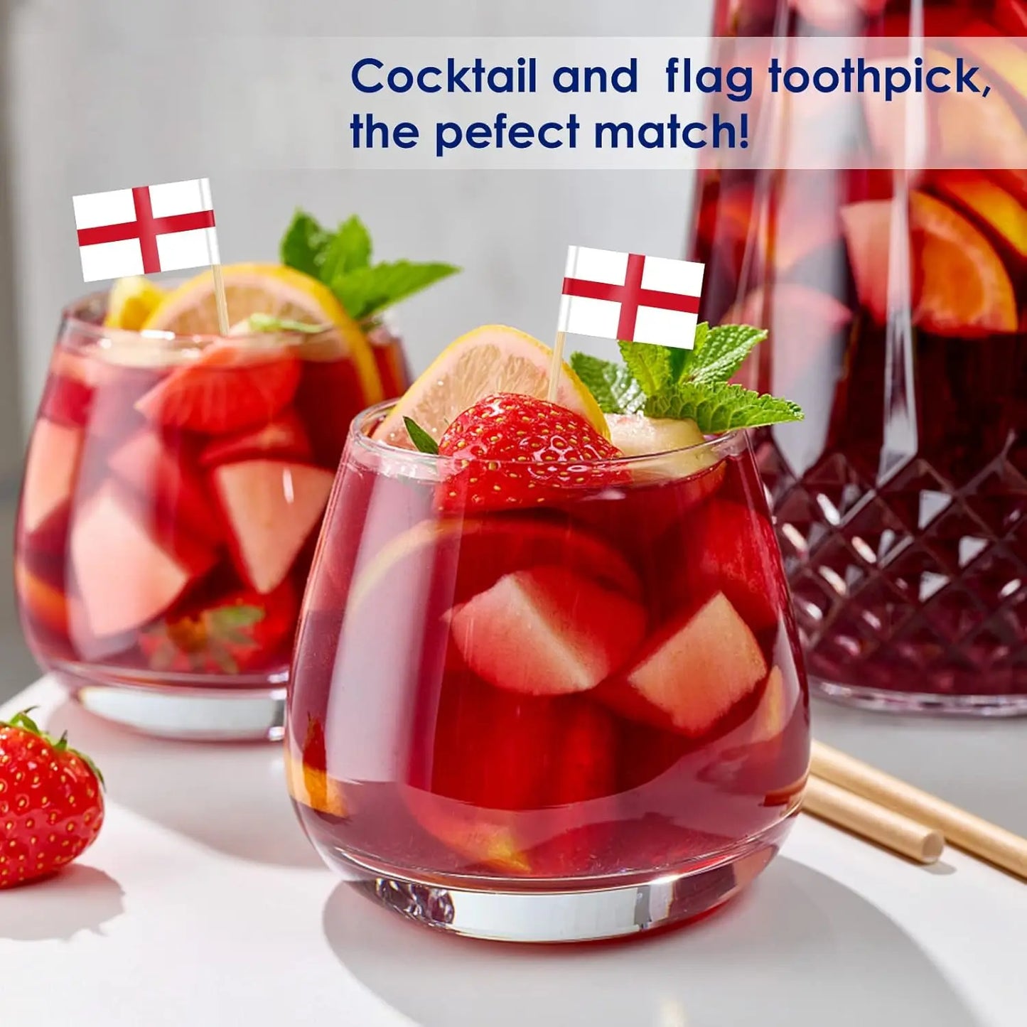 England Flag Toothpick,100 Pcs England Cupcake Toppers, Small England Stick Flags Double-sided for Football Party Decorations