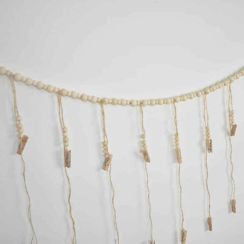 Photo Display Wall Hanging Decor Boho Home Decoration Wooden Beads Macrame Tapestry For Wall Hanging Room Decors Aesthetic Gift