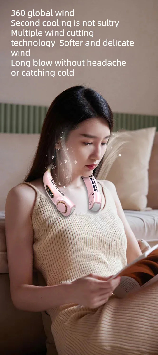Neck Fan, Portable Bladeless Fan, 4000mAh Battery USB Rechargeable, LED Display, 360 °   Cooling Wearable Personal Fan, 3 Speeds
